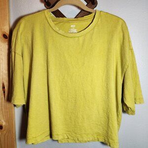 Aerie Women's Distressed Cropped Short Sleeve Tee Shirt Top Lime Green Large